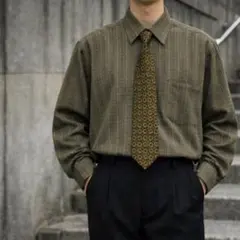 【コーデ売り】古着 柄シャツ ネクタイ ヴィンテージ レトロ おしゃれ カーキ