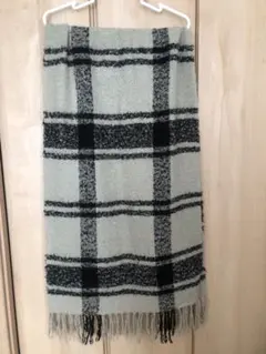 チェック柄マフラー　大判ストール　ブラック×グレー