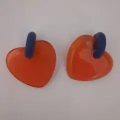 大きな クリア オレンジハート型イヤリング 4.5cm