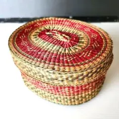 【アンティーク】【補修】手編み 蓋付き バスケット 小物入れ