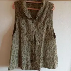 着物リメイクギャザー衿袖繰りゆったり ボタン付き ベスト