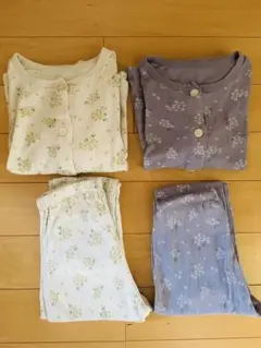 花柄リブ編みキッズパジャマ2セット