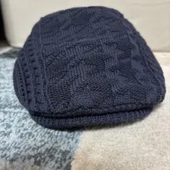 ネイビー ケーブル編み ハンチング帽