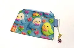 ハンドメイドコインケース　ポチ袋　　ミニポーチ　インコ