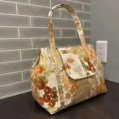 ハンドメイド　リメイク　帯　花柄刺繍トートバッグ