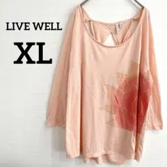 LIVE WELL【XL】 リブウェルピンク 花柄 九分袖 トップスチュニック