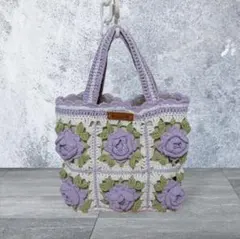 手編み★薔薇★モチーフ編み★グラニースクエア★コットンバッグ★