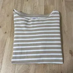 coen ベージュ/ホワイトストライプ 長袖Tシャツ