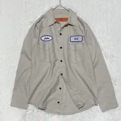 レッドキャップ【M】アメリカ製 ワッペン付き ワークシャツ 長袖 ベージュ 古着