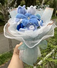 モールフラワー 爽やかなブルー系ブーケ　自立する花束　プレゼントに最適