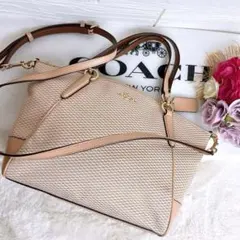 極美品☆COACHコーチ2wayショルダーバッグ 格子柄 ベージュ ゴールド金具