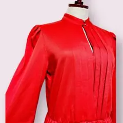 vintageヴィンテージワンピースシンプル無地レッド赤ゴムレトロUSA海外古着