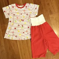 ミキハウス　ホットビスケッツ 前開 パジャマ　半袖・6分丈パンツ　120 赤