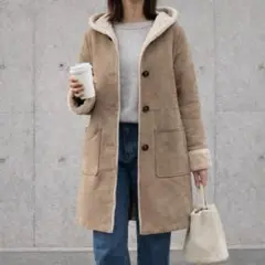 レイビームス【1】フェイクムートンコート フード付き ロング ボア 冬 アウター