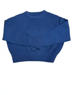 青リブ編みクロップドニット