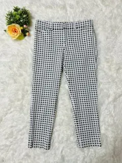 【MICHEL KLEIN】パンツ(38)白・ネイビー/ギンガムチェック