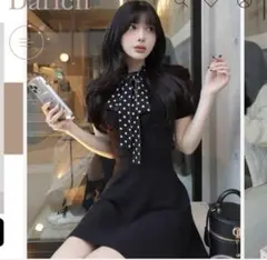 ダーリッチ ドットボウタイフレアミニワンピース ブラック