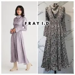FRAY I.D☆ウエストシャーリングワンピース☆小花柄☆モノトーン☆ロング丈