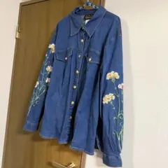 vintage flower embroidery denim shirt