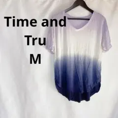 美品TIME AND TRUE 【M】グラデーション Vネック Tシャツ 白 紫