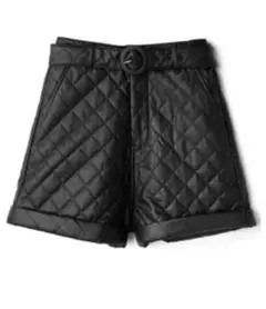 H*i様 GRL キルティングレザーショートパンツ M ブラック 黒 ベルト付き