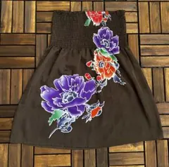 Forever21 ベアトップ ワンピース 花柄 シャーリング ミニ リゾートのサムネイル