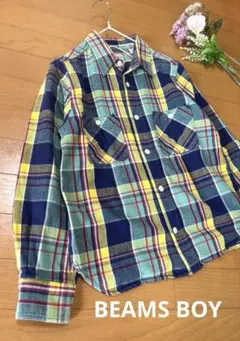 BEAMS BOY チェックシャツ ネルシャツ グリーン系 カジュアル 日本製