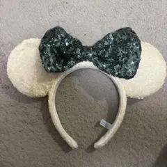 ミッキー型カチューシャ（クリーム・緑ラメ）