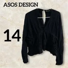 ASOS DESIGN 【14】黒 長袖 クロップドトップス ブラック 背中空き