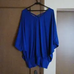 青 クロスネック 半袖チュニック