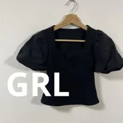 グレイル　GRL ロゴ刺繍バルーンスリーブショート丈トップス　Mサイズ　美品のサムネイル