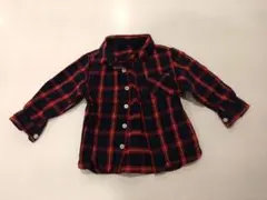 無印　赤と紺のチェック柄長袖シャツ90