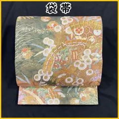 512my41◆檜扇文 フォーマル袋帯 御所車 金糸 季節の花々◆美品
