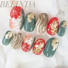 成人式 カーキ 緑 振袖 袴 卒業式 前撮り 和柄 ネイルチップ 着物 前撮り