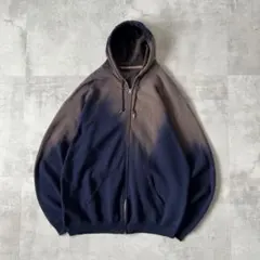 Boro Hoodie　鬼フェード　ボロ パーカー　褪色 銀朱色×濃紺色　XL