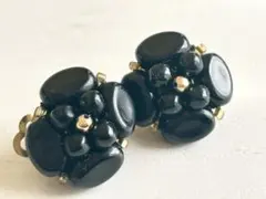 年代物 未使用 西ドイツ製 黒花 ブラック vintageイヤリング