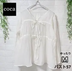 新品cocaシアーブラウス M白フロントリボン透け感ゆったり大きいサイズ長袖のサムネイル