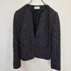 PLST ノーカラージャケット ラメツイード ネイビー　M size