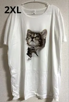 未使用品✨猫の顔プリント ホワイト Tシャツ 2XL