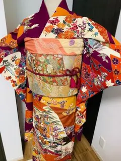 紅葉 橘 七五三 7歳 アンティーク 女の子 子供着物 フルセット可 ま8 紅葉 橘 七五三 7歳 アンティーク 女の子 子供着物 フルセット可 ま8