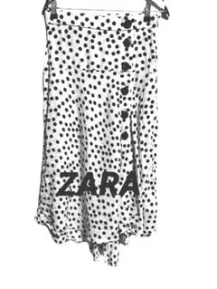 ZARA ドットヴィスコース　ミディ丈スカート　アシンメトリードレープ　XSのサムネイル