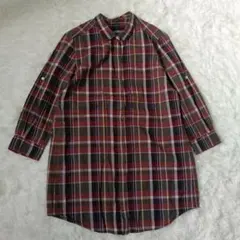 コムサデモード L 七分袖 シャツワンピース マルチカラーチェック 春