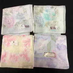 綿100% 花柄ブランドハンカチ 4枚セット