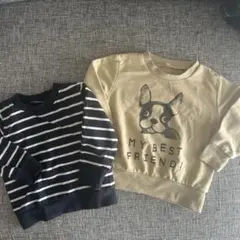 犬イラスト　ボーダー　トレーナー2点セット