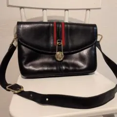 【希少】70s オールドグッチ シェリーライン レザー ショルダーバッグ 黒