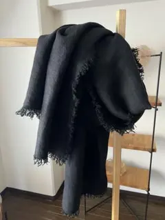 ASAUCE MELER ブラックストール 大判 フリンジ付き 黒 アソースメレ