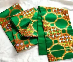 子供和装　袋帯　七五三女の子　総柄　緑　金　華やか　７歳