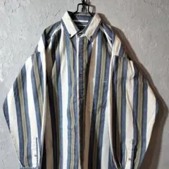 90s SANTANA BLUE ストライプ柄 長袖シャツ レトロシャツ M