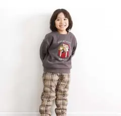 ブラウン チェック柄 フリース長ズボン