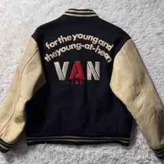 希少✨VAN JACKET スタジャン　袖レザー　アーチロゴ　ワッペン　刺繍　L